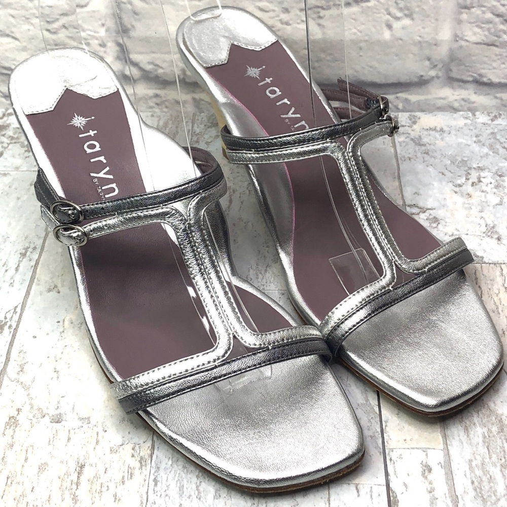Taryn by Taryn Rose Silver Strappy Slip on Sandals